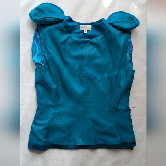 Vintage Adrianna Papell 100% Silk Teal Purple Floral Blouse Jacket Size 12 - Picture 13 of 16